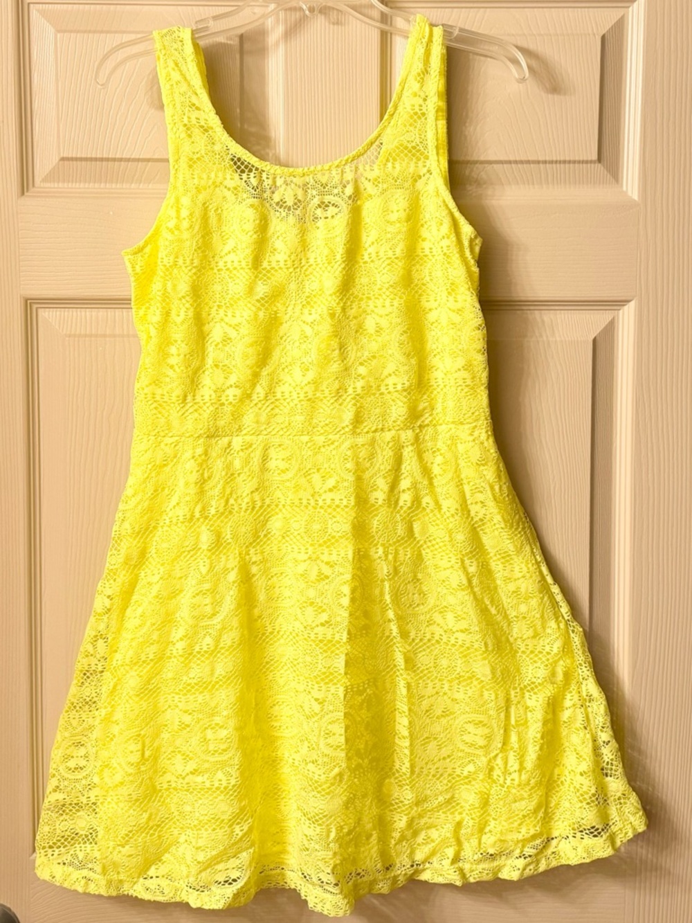 Self Esteem NEON YELLOW Floral Lace Fit & Flare Skater Dress Size Large - Picture 3 of 10